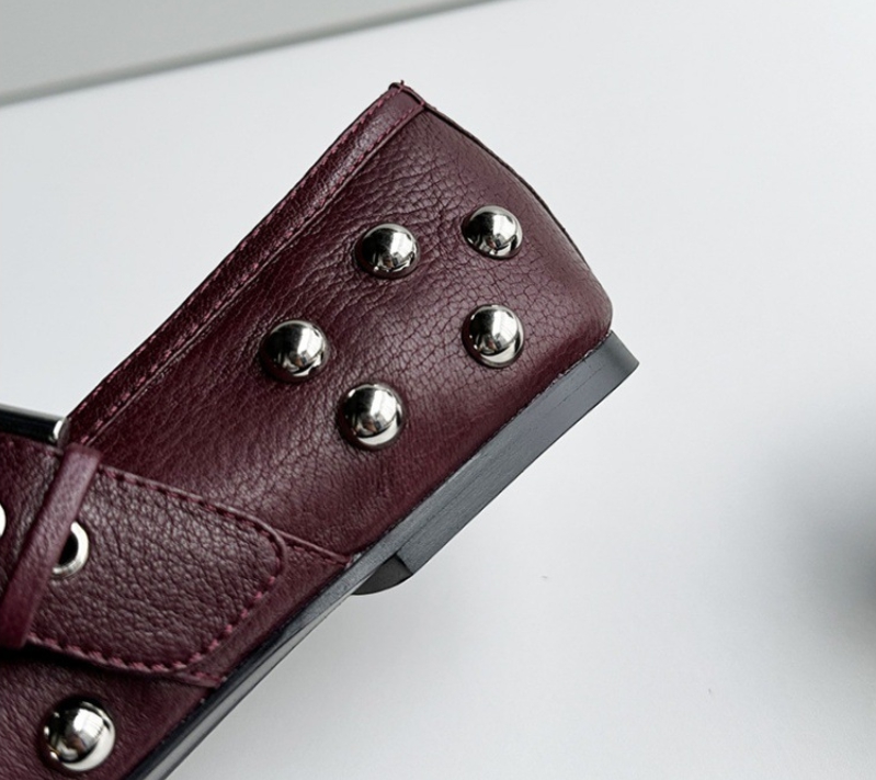 Women'S Shoes Burgundy - Dave&di Sepatu Flat Balet Gesper Kulit