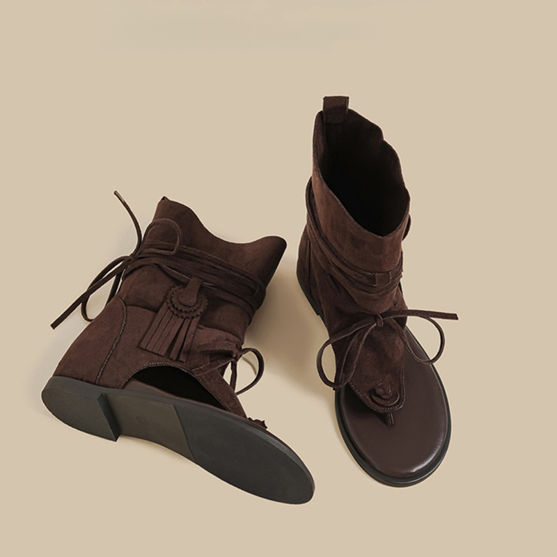 Thong Flat Sandal - Sandal Boots Suede Model Terbuka dengan