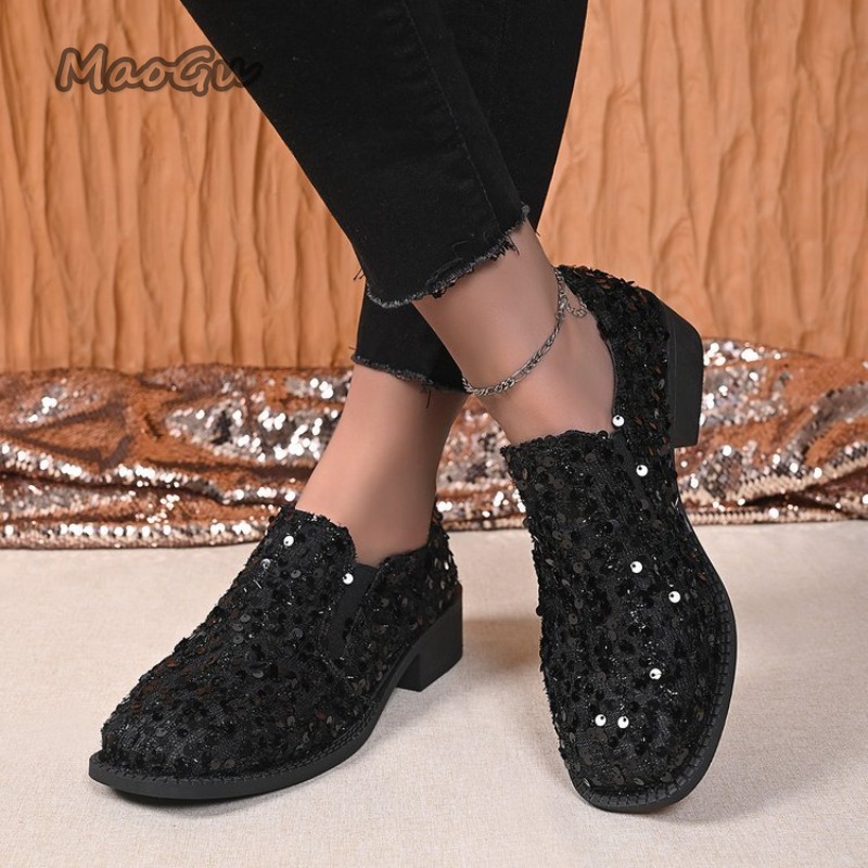 Women'S Shoes Loafers Black - Sepatu Wanita Payet Hitam Sepatu Slip-On