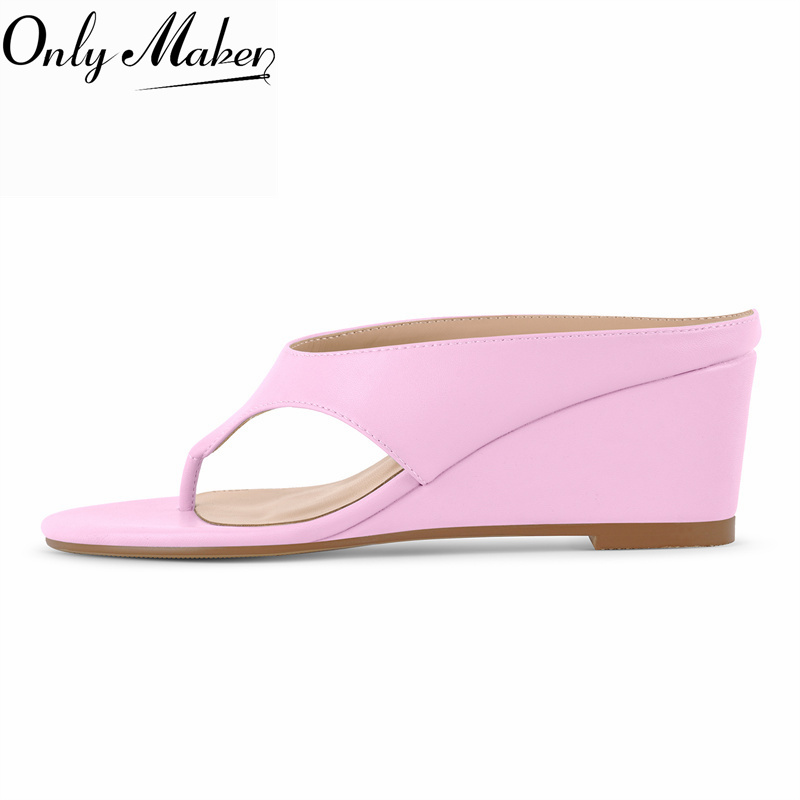 Thong Flat Sandal - Onlymaker Sandal Wedge Thong Wanita Warna