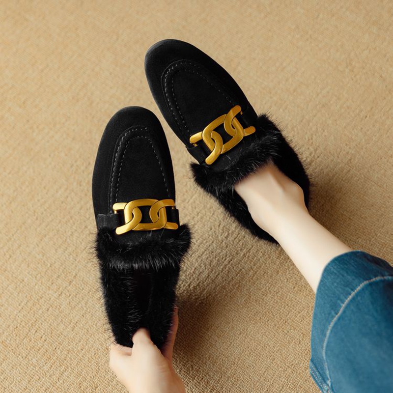Women'S Shoes Loafers Black - Sepatu kulit domba Suede untuk wanita,
