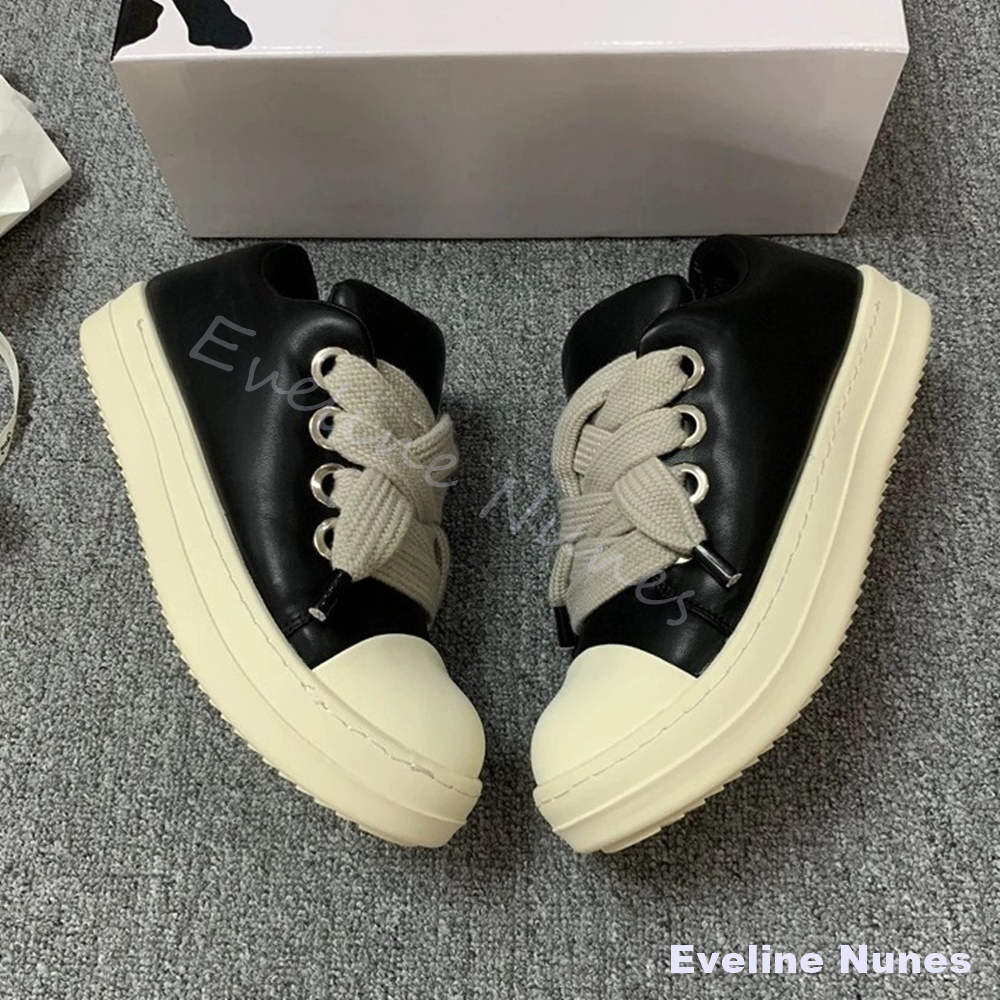Women'S Shoes Y2K - Sepatu Sneakers Platform Kulit Hitam Unisex