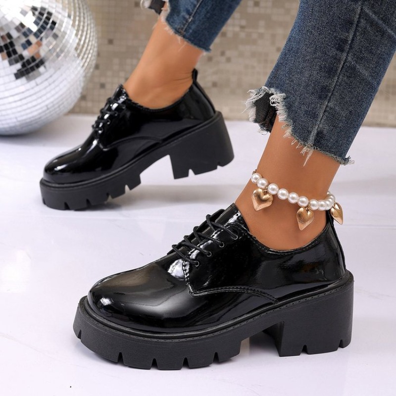 Women'S Shoes Loafers Black - Sepatu Flat Platform Hitam Musim Semi