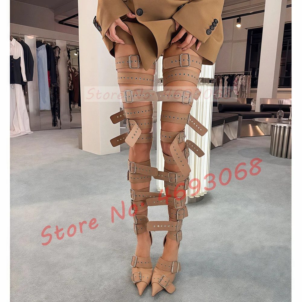 Metallic Heel Sandal - Sandal Wanita Tali Gesper Tinggi Paha