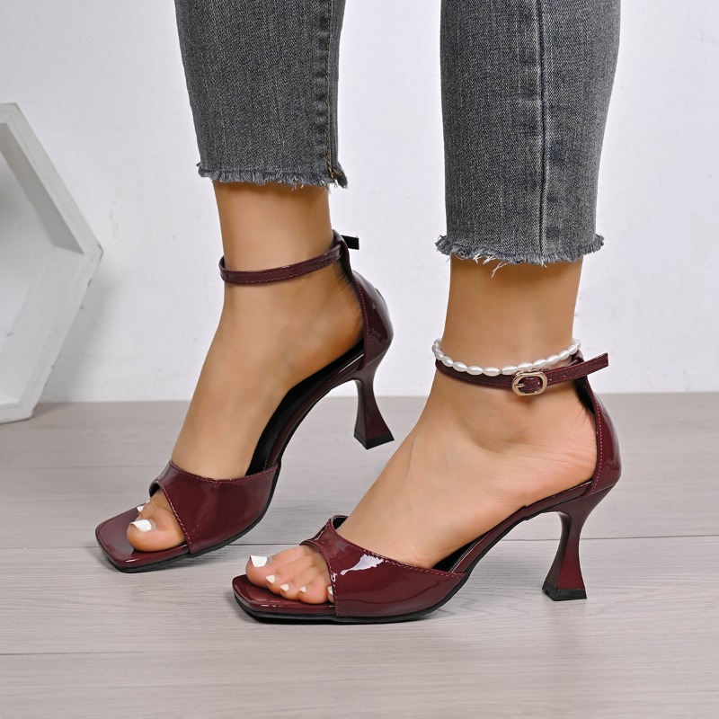 Women'S Shoes Burgundy - Sandal Hak Tinggi Kulit Paten Burgundy