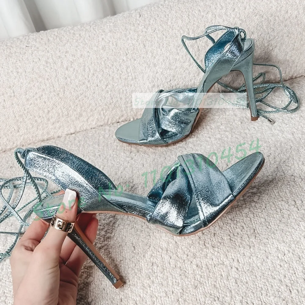Sandal hak tinggi bungkus biru - Metallic Heel Sandal ulasan dan harga
