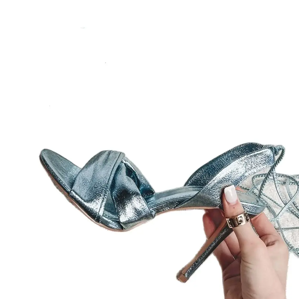 Sandal hak tinggi bungkus biru - Metallic Heel Sandal ulasan dan harga