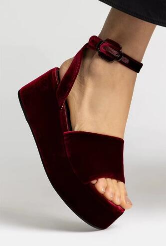 Sandal Wedges Tali Pergelangan - Women'S Shoes Burgundy ulasan dan harga
