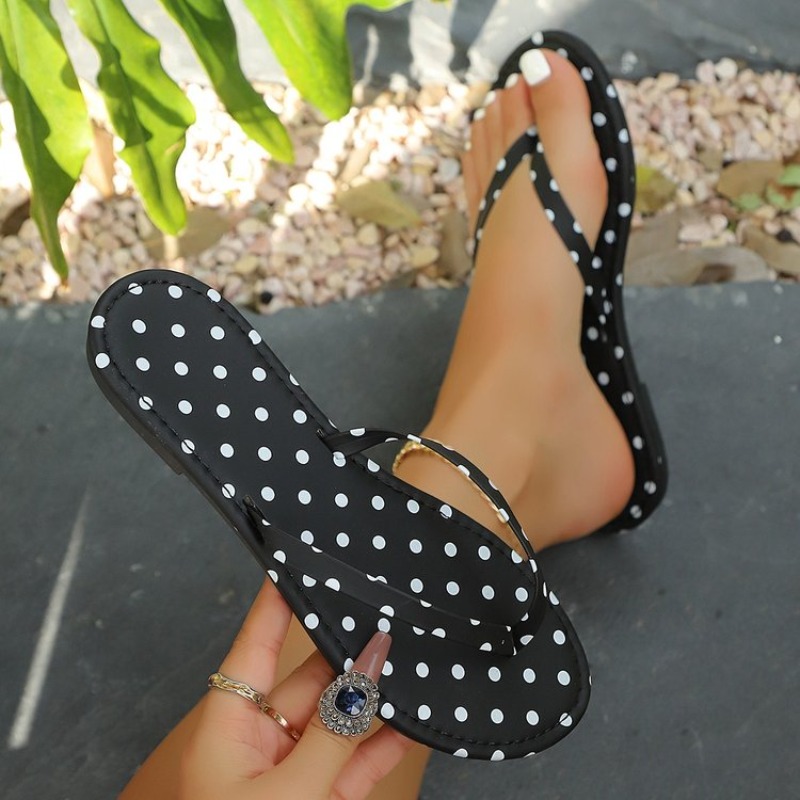 Sandal Jepit Wanita Motif Polk - Thong Flat Sandal ulasan dan harga