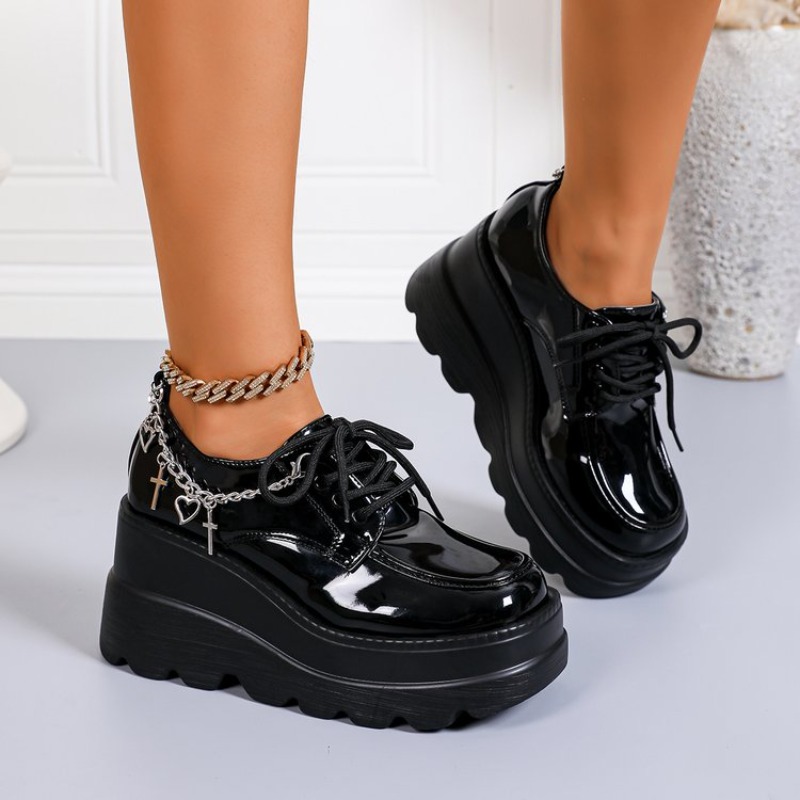 Sepatu Platform Hitam Mengkila - Women'S Shoes Loafers Black ulasan dan harga