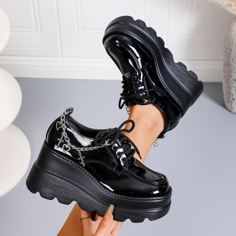 Sepatu Platform Hitam Mengkila - Women'S Shoes Loafers Black ulasan dan harga